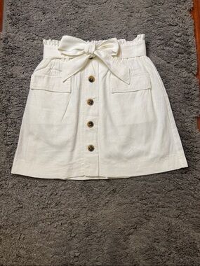 SO Kohl's White Paper Bag Waist Linen Blend Button Front Skirt - Size Small